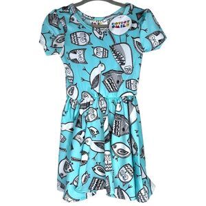 NEW Dot Dot Smile Sketched Owls Birds Cap Sleeve Dress 12-24M